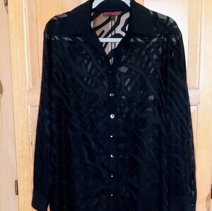 Mishca Sheer Long Sleeve Button Down Blouse Size M Black